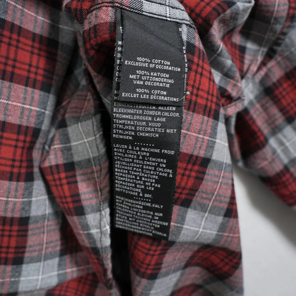 Harley-Davidson Mens XL Red Gray Plaid‎ Flannel Button Up Shirt 96113-20VM Logo
